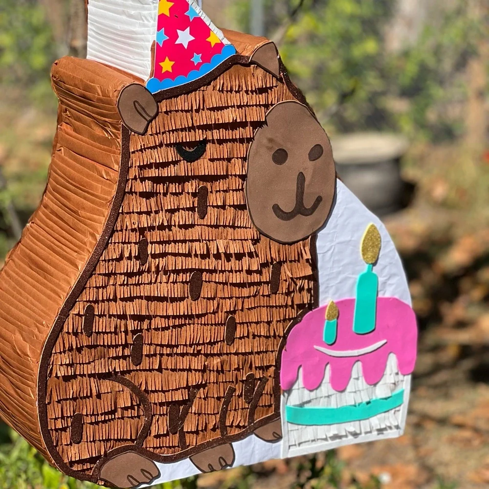 Festive Brown and Pink Capybara Pinata